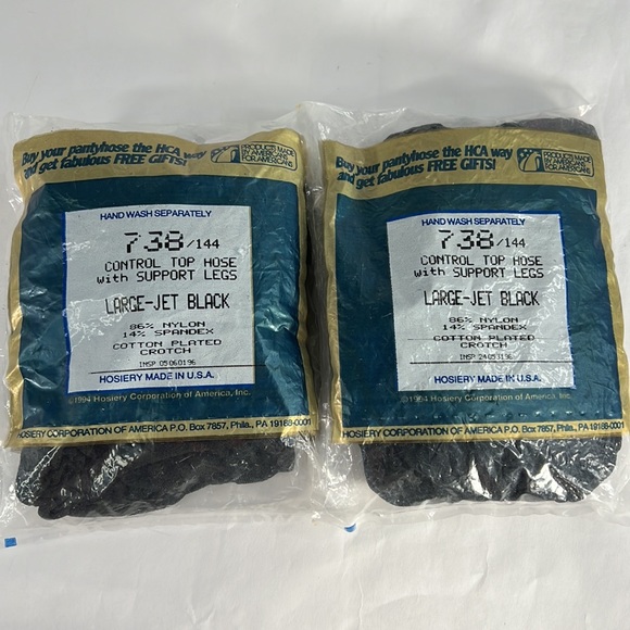 Vintage Silkies Control Top Pantyhose w/ SUPPORT Legs. 2 Pair LARGE - Jet Black - Picture 3 of 6